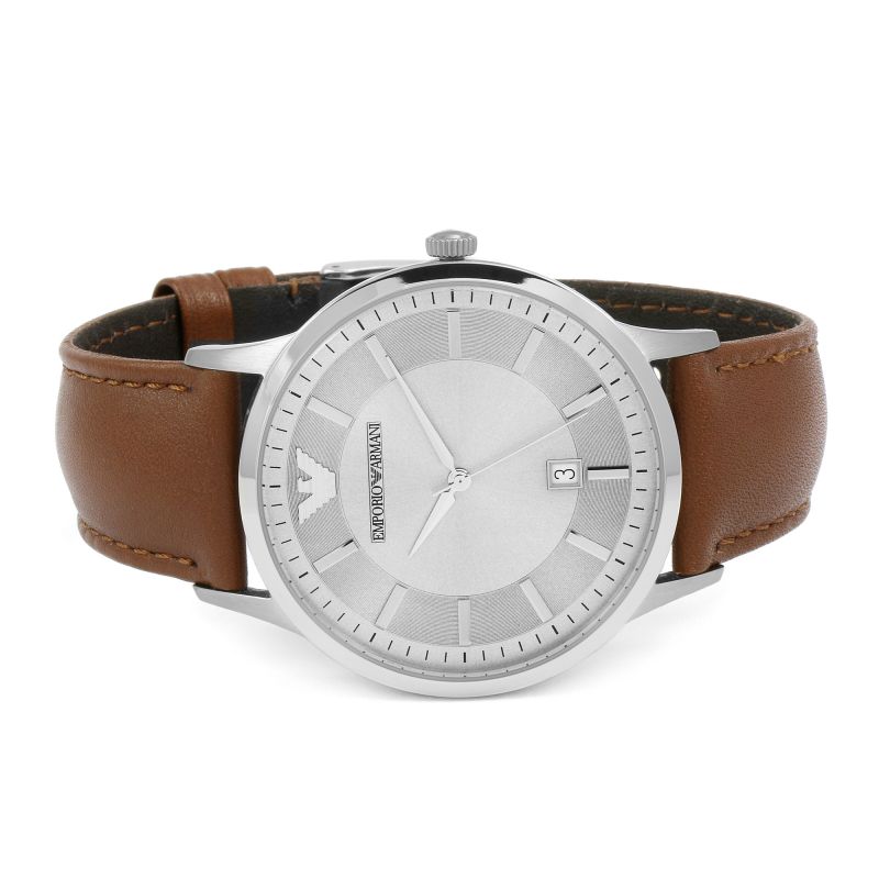 Emporio Armani Renato Silver Dial Brown Leather Strap Watch For Men - AR2463 Buy Now By Emporio Armani