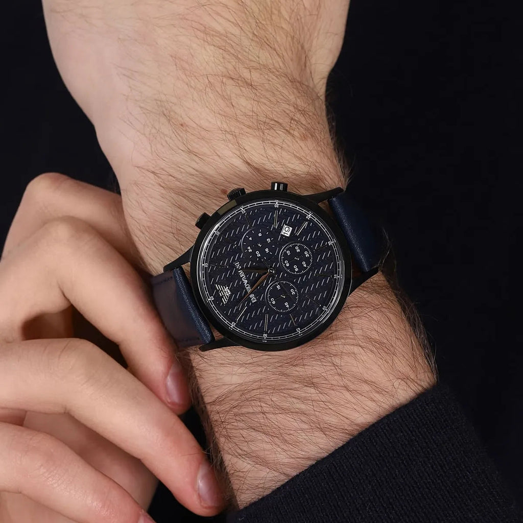 Emporio Armani Renato Chronograph Quartz Blue Dial Blue Leather Strap Watch For Men - AR2481 Buy Now By Emporio Armani