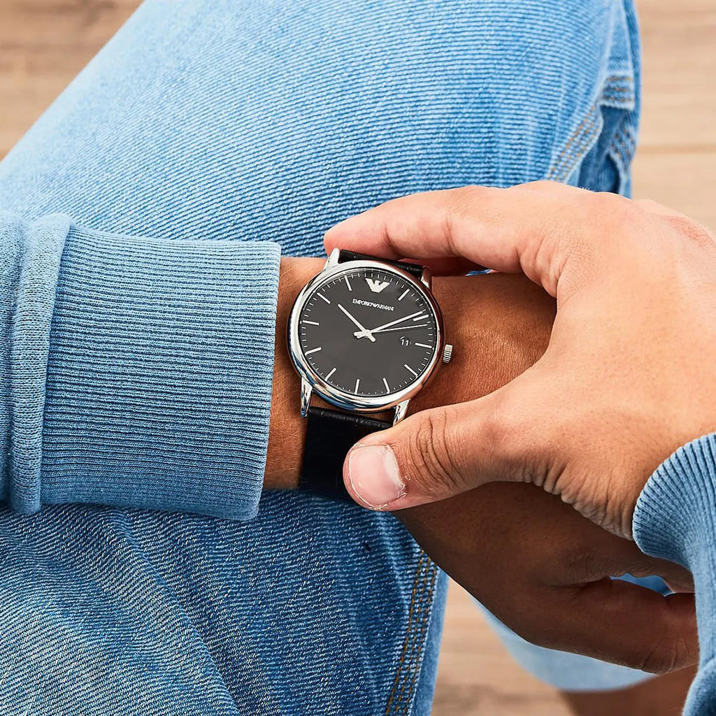 Emporio Armani Luigi Quartz Black Dial Black Leather Strap Watch For Men - AR2500 Buy Now By Emporio Armani