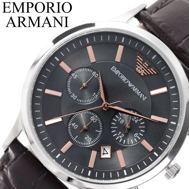 Emporio Armani Renato Chronograph Grey Dial Brown Leather Strap Watch For Men - AR2513 Buy Now By Emporio Armani