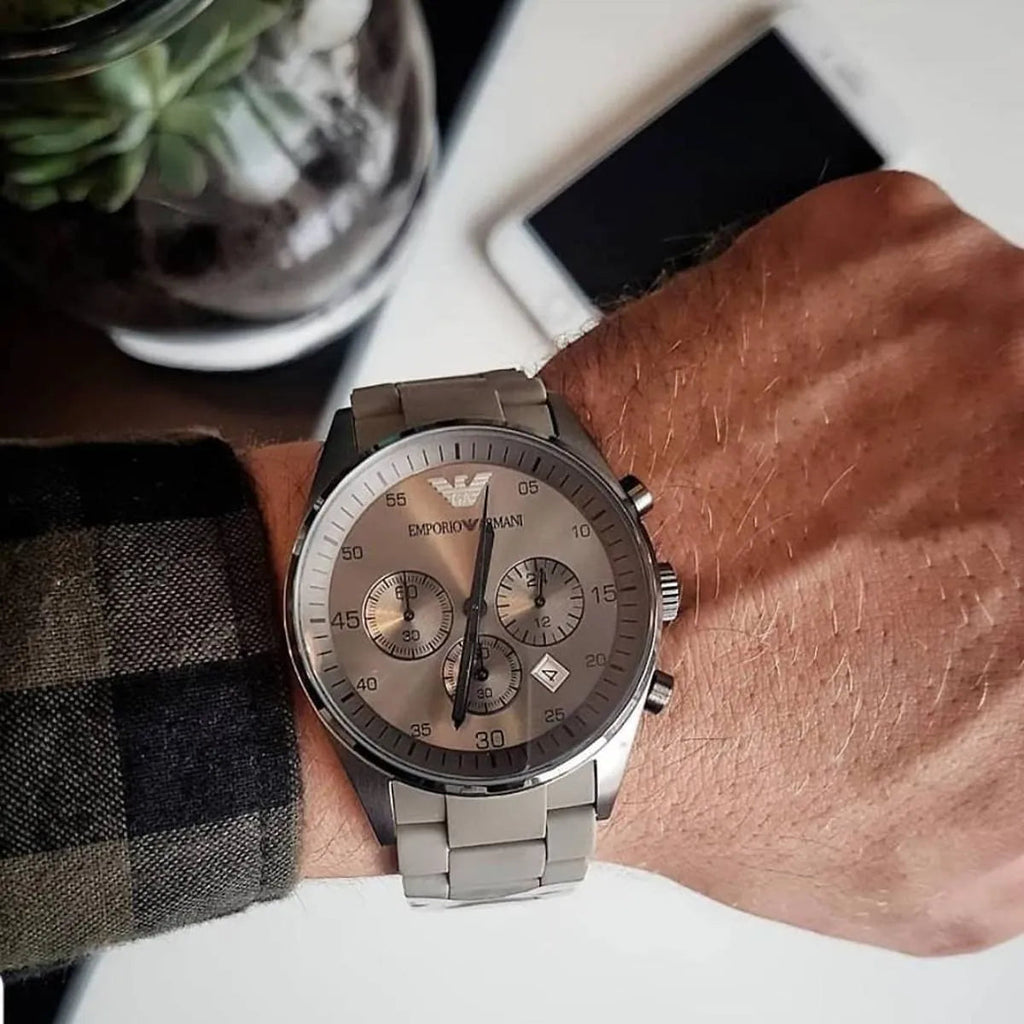 Emporio Armani Sportivo Chronograph Brown Dial Brown Steel Strap Watch For Men - AR5950 Buy Now By Emporio Armani