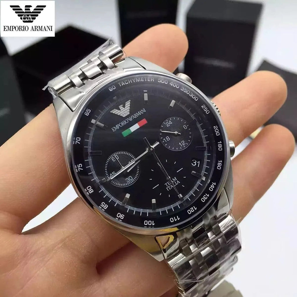 Emporio Armani Sportivo Chronograph Black Dial Silver Steel Strap Watch For Men - AR5984 Buy Now By Emporio Armani