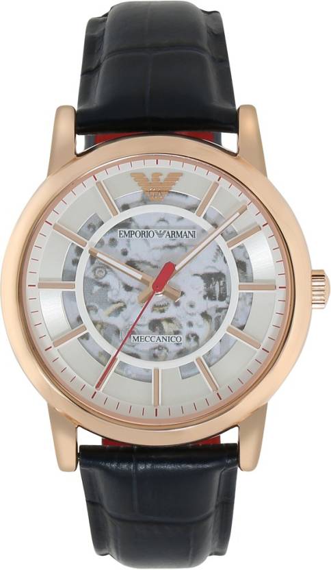 Emporio Armani Meccanico Silver Dial Blue Leather Strap Watch For Men - AR60009 Buy Now By Emporio Armani