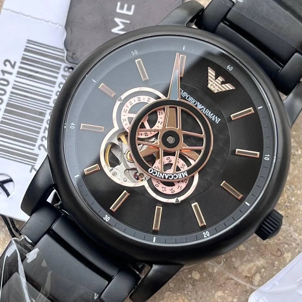 Emporio Armani Meccanico Automatic Black Dial Black Steel Strap Watch For Men - AR60010 Buy Now By Emporio Armani