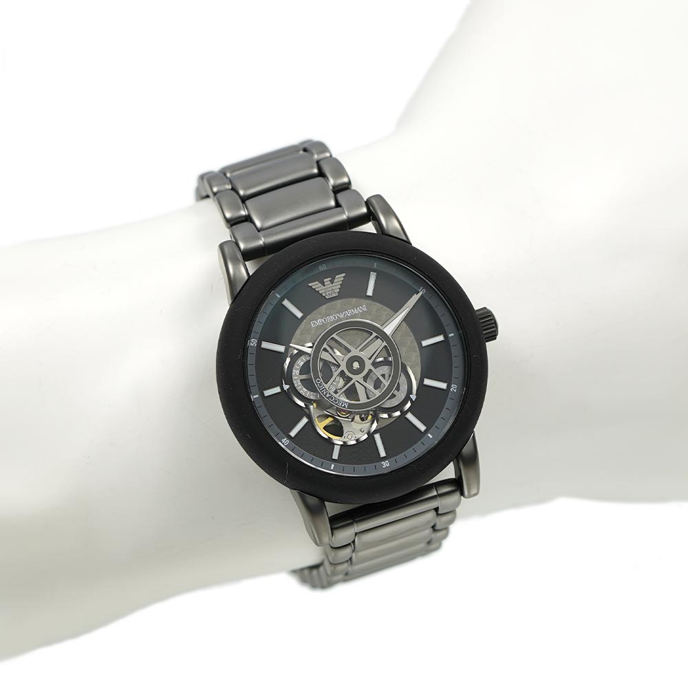 Emporio Armani Meccanico Automatic Black Dial Black Steel Strap Watch For Men - AR60010 Buy Now By Emporio Armani