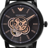 Emporio Armani Luigi Automatic Skeleton Black Dial Black Leather Strap Watch For Men - AR60012 Buy Now By Emporio Armani