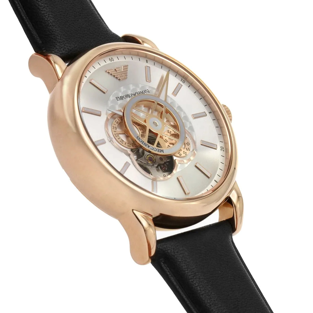 Emporio Armani Luigi Automatic Silver Dial Black Leather Strap Watch For Men - AR60013 Buy Now By Emporio Armani