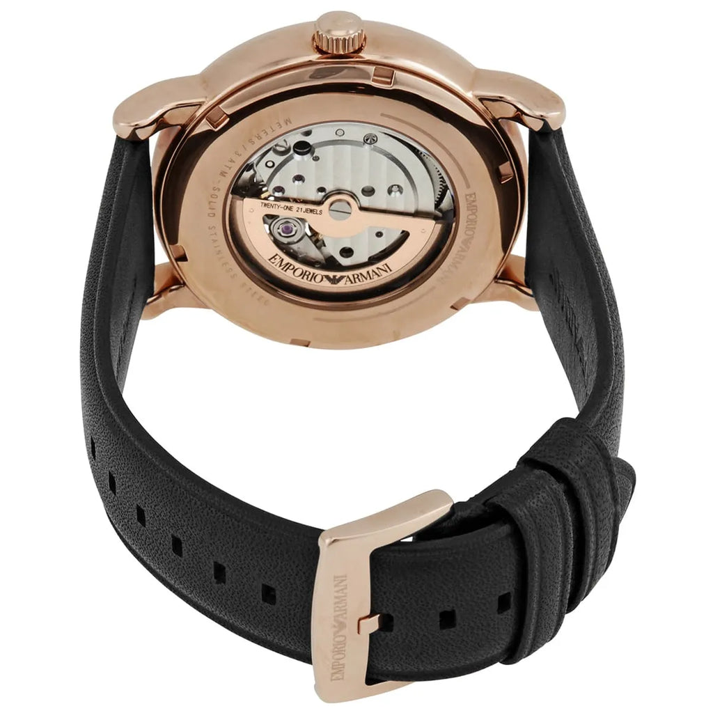 Emporio Armani Luigi Automatic Silver Dial Black Leather Strap Watch For Men - AR60013 Buy Now By Emporio Armani