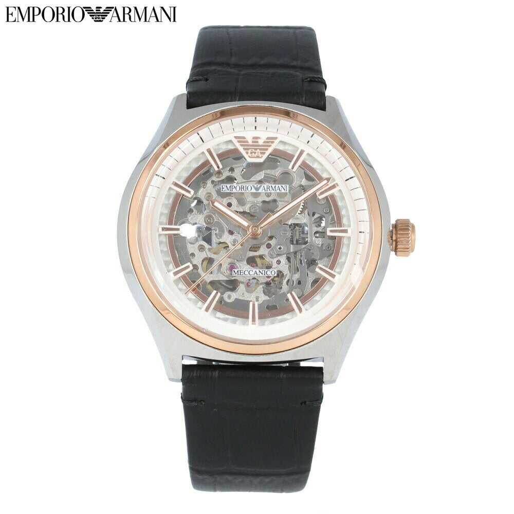 Emporio Armani Zeta Skeleton Automatic Silver Dial Black Leather Strap Watch For Men - AR60018 Buy Now By Emporio Armani