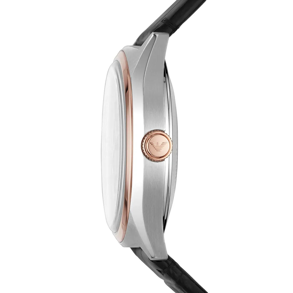 Emporio Armani Zeta Skeleton Automatic Silver Dial Black Leather Strap Watch For Men - AR60018 Buy Now By Emporio Armani