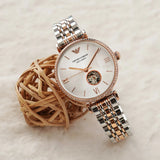 Emporio Armani Gianni T-Bar Analog White Dial Two Tone Steel Strap Watch For Women - AR60019 Buy Now By Emporio Armani
