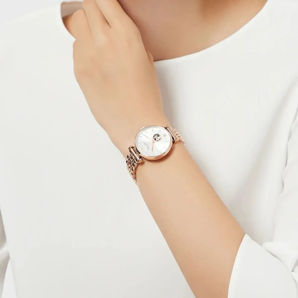 Emporio Armani Gianni T-Bar Silver Dial Rose Gold Steel Strap Watch For Women - AR60023 Buy Now By Emporio Armani