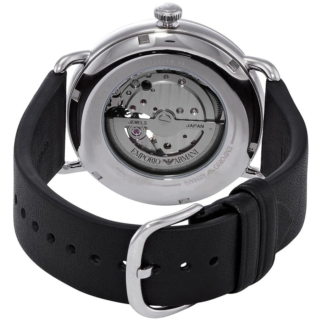 Emporio Armani Meccanico Skeleton Black Dial Black Leather Strap Watch For Men - AR60026 Buy Now By Emporio Armani