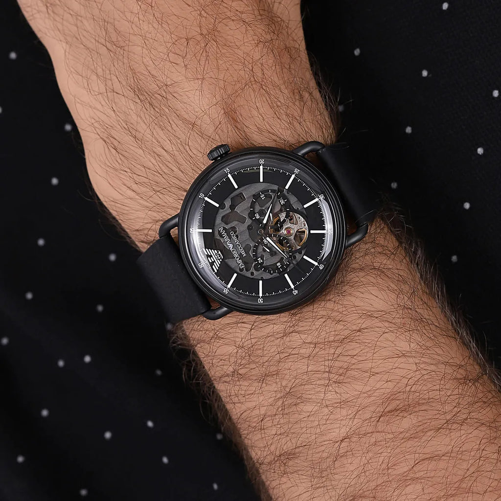 Emporio Armani Aviator Chronograph Black Dial Black Leather Strap Watch For Men - AR60028 Buy Now By Emporio Armani