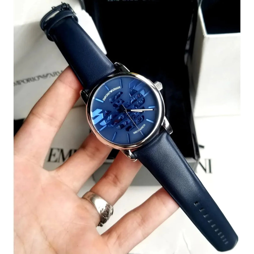 Emporio Armani Luigi Automatic Blue Dial Blue Leather Strap Watch For Men - AR60030 Buy Now By Emporio Armani