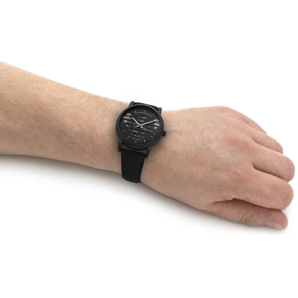Emporio Armani Meccanico Quartz Black Dial Black Leather Strap Watch For Men - AR60032 Buy Now By Emporio Armani