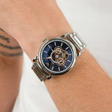 Emporio Armani Luigi Chronograph Skeleton Blue Dial Silver Steel Strap Watch For Men - AR60036 Buy Now By Emporio Armani