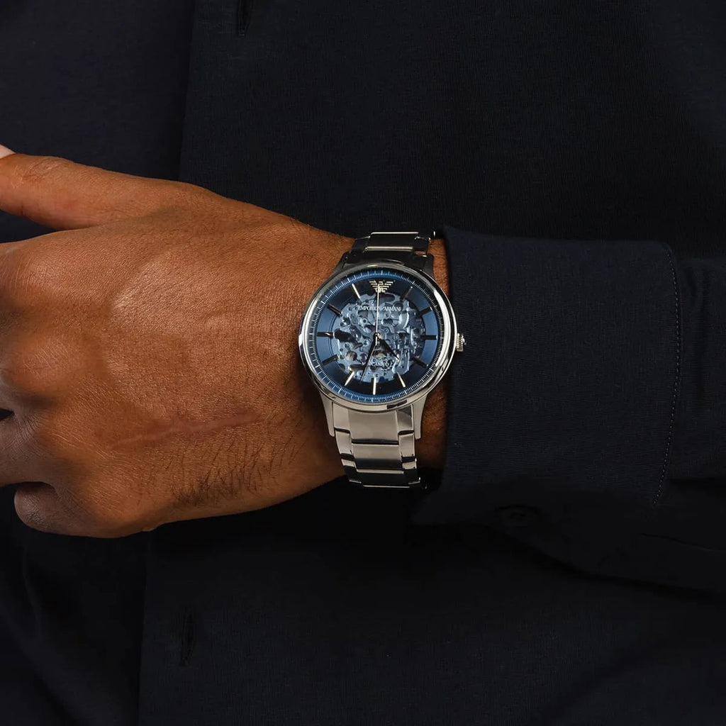 Emporio Armani Renato Automatic Blue Dial Silver Steel Strap Watch For Men - AR60037 Buy Now By Emporio Armani