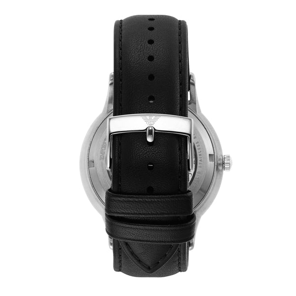 Emporio Armani Meccanico Skeleton Automatic Black Dial Black Leather Strap Watch for Men - AR60038 Buy Now By Emporio Armani