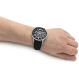 Emporio Armani Meccanico Skeleton Automatic Black Dial Black Leather Strap Watch for Men - AR60038 Buy Now By Emporio Armani