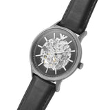 Emporio Armani Meccanico Skeleton Automatic Black Dial Black Leather Strap Watch for Men - AR60038 Buy Now By Emporio Armani