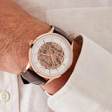 Emporio Armani Meccanico Automatic Silver Dial Brown Leather Strap Watch For Men - AR60039 Buy Now By Emporio Armani