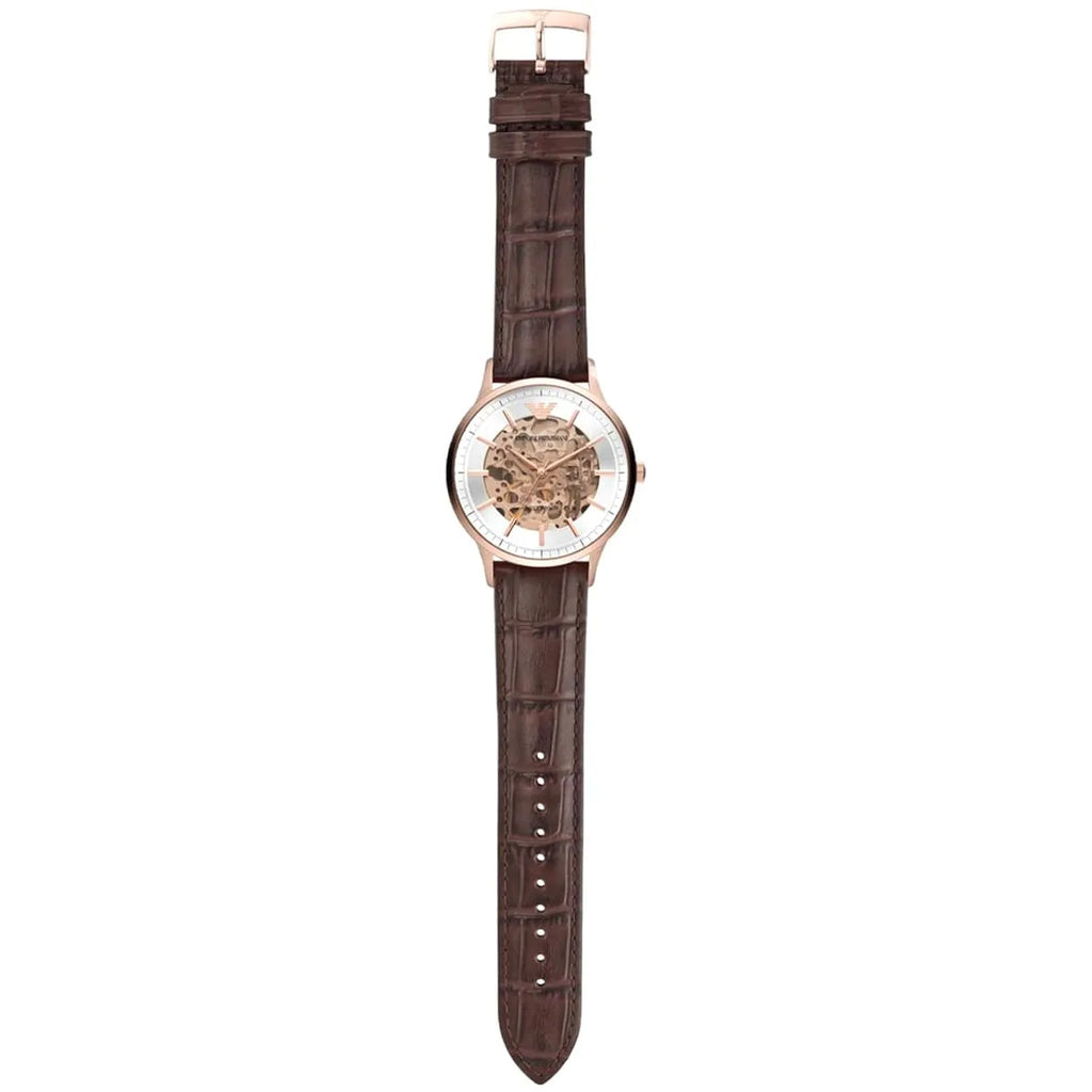 Emporio Armani Meccanico Automatic Silver Dial Brown Leather Strap Watch For Men - AR60039 Buy Now By Emporio Armani