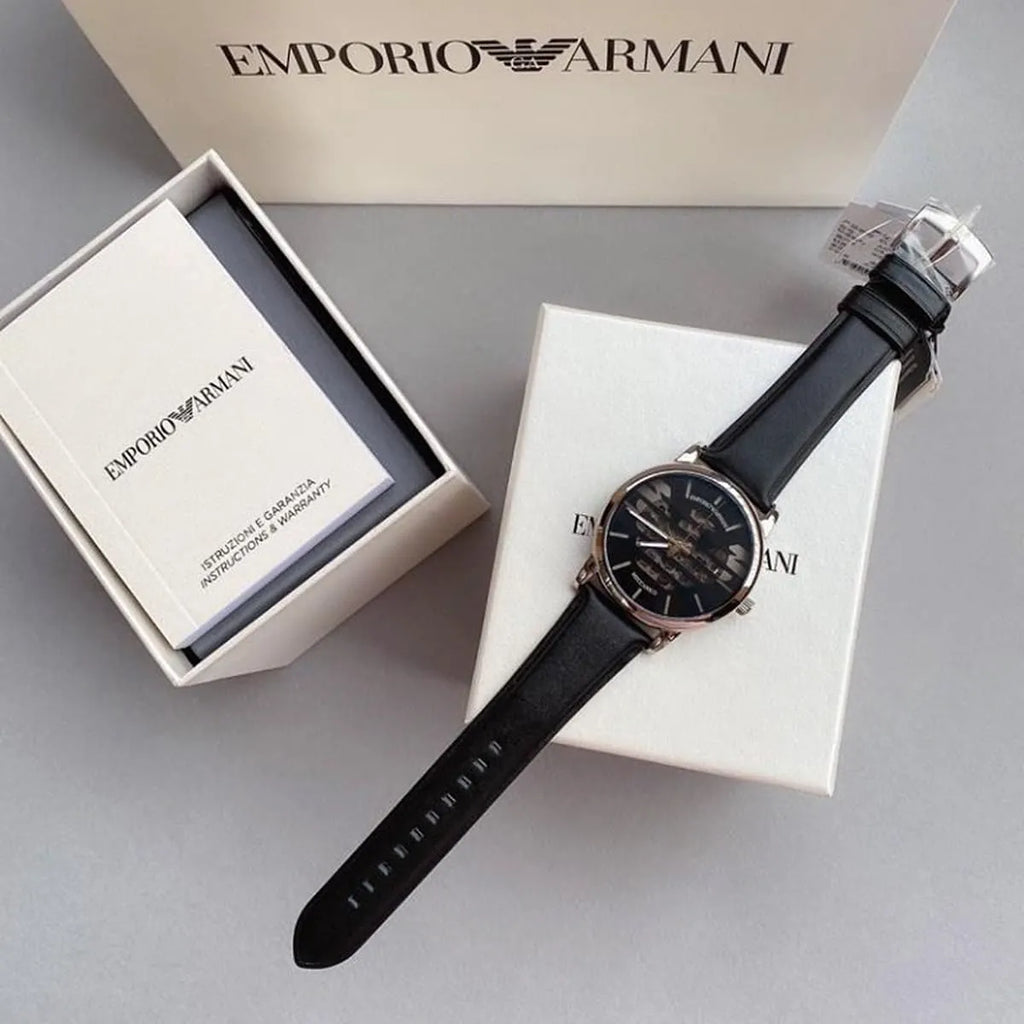 Emporio Armani Analog Automatic Black Dial Black Leather Strap Watch For Men - AR60040 Buy Now By Emporio Armani