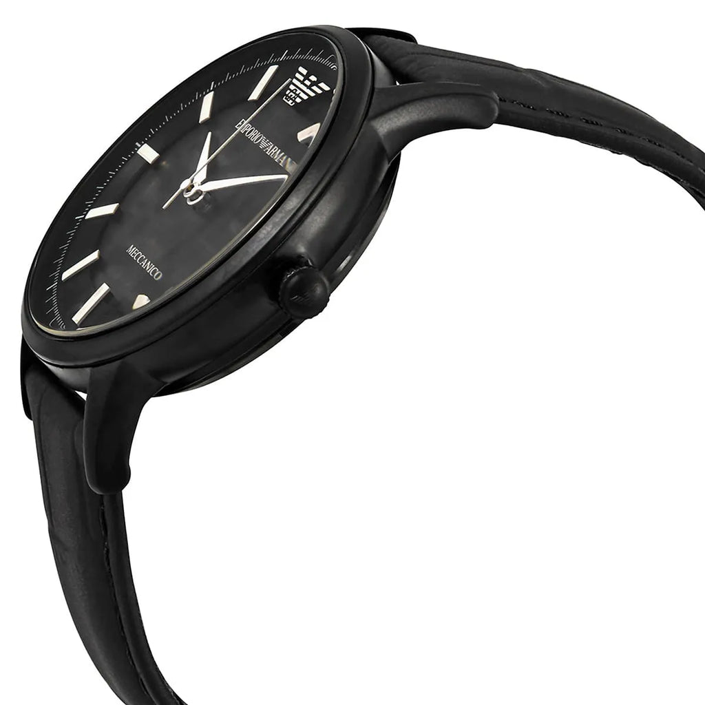 Emporio Armani Meccanico Automatic Black Dial Black Leather Strap Watch For Men - AR60042 Buy Now By Emporio Armani
