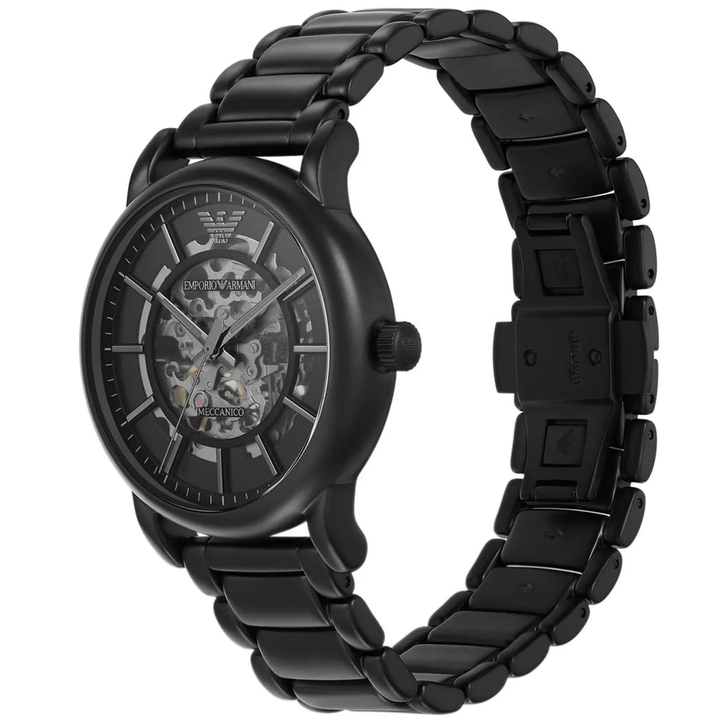 Emporio Armani Meccanico Skeleton Black Dial Black Steel Strap Watch For Men - AR60045 Buy Now By Emporio Armani