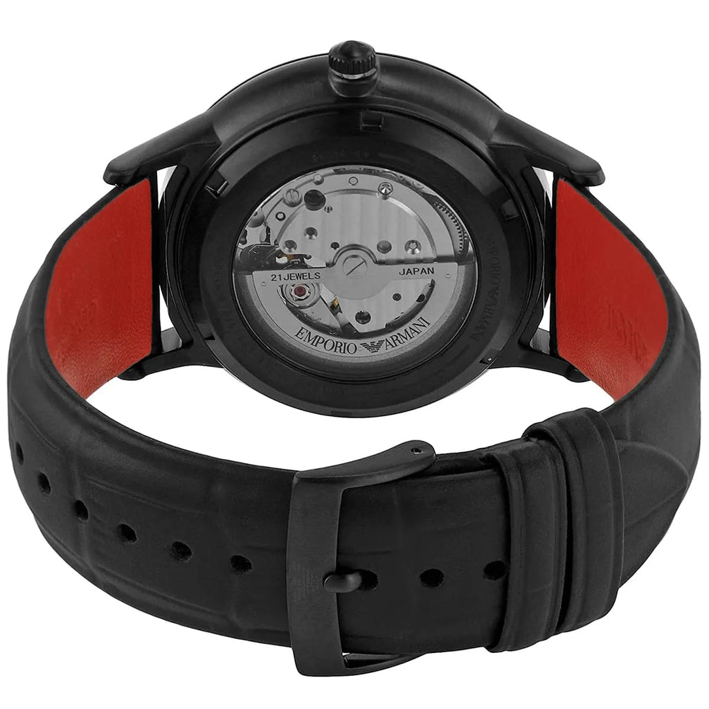 Emporio Armani Meccanico Skeleton Black Dial Black Leather Strap Watch For Men - AR60046 Buy Now By Emporio Armani