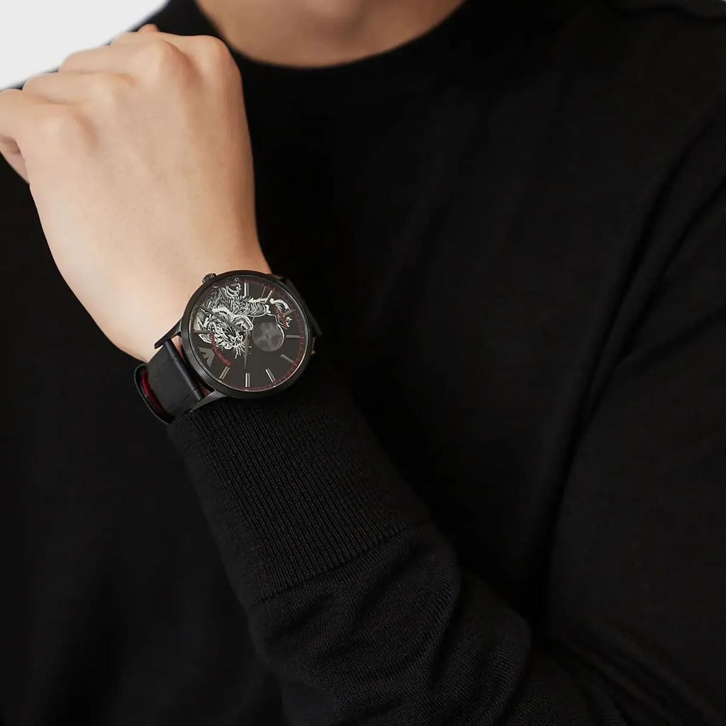 Emporio Armani Meccanico Skeleton Black Dial Black Leather Strap Watch For Men - AR60046 Buy Now By Emporio Armani