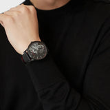 Emporio Armani Meccanico Skeleton Black Dial Black Leather Strap Watch For Men - AR60046 Buy Now By Emporio Armani