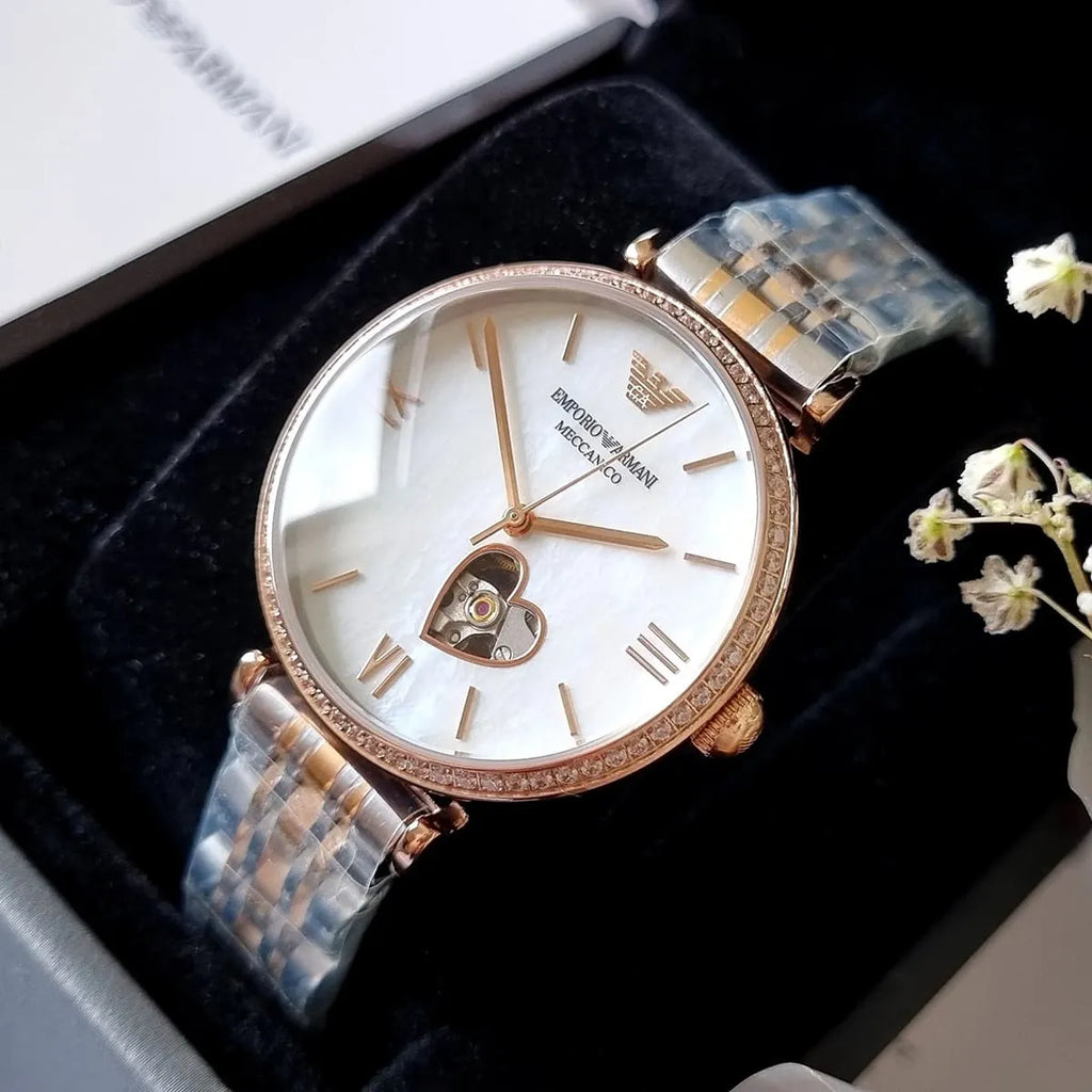 Emporio Armani Meccanico Automatic Mother of Pearl Dial Two Tone Steel Strap Watch For Women - AR60049 Buy Now By Emporio Armani