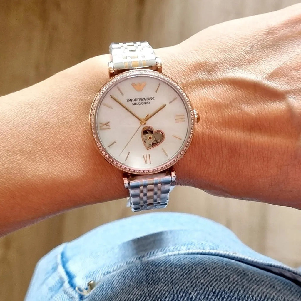 Emporio Armani Meccanico Automatic Mother of Pearl Dial Two Tone Steel Strap Watch For Women - AR60049 Buy Now By Emporio Armani
