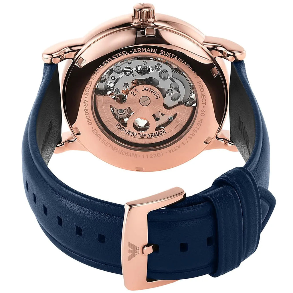 Emporio Armani Meccanico Automatic Blue Dial Blue Leather Strap Watch For Men - AR60050 Buy Now By Emporio Armani