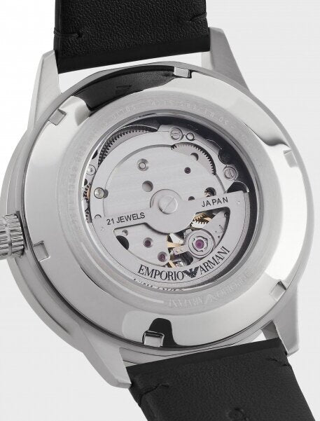 Emporio Armani Renato Chronograph Automatic Black Dial Black Leather Strap Watch For Men - AR60051 Buy Now By Emporio Armani