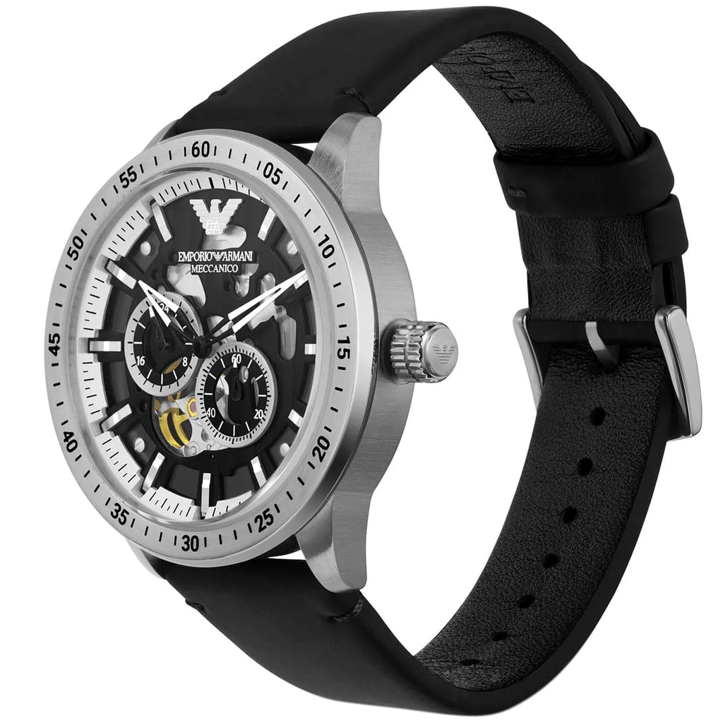 Emporio Armani Renato Chronograph Automatic Black Dial Black Leather Strap Watch For Men - AR60051 Buy Now By Emporio Armani