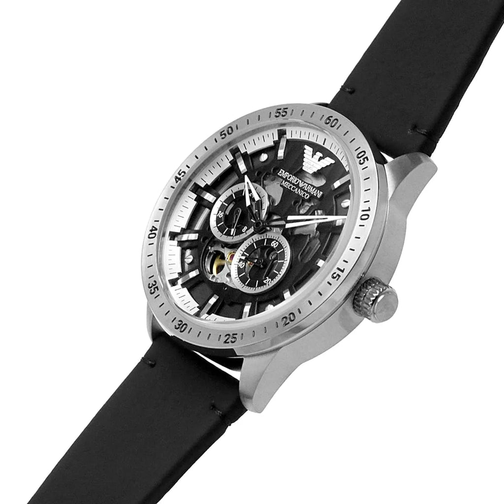 Emporio Armani Renato Chronograph Automatic Black Dial Black Leather Strap Watch For Men - AR60051 Buy Now By Emporio Armani
