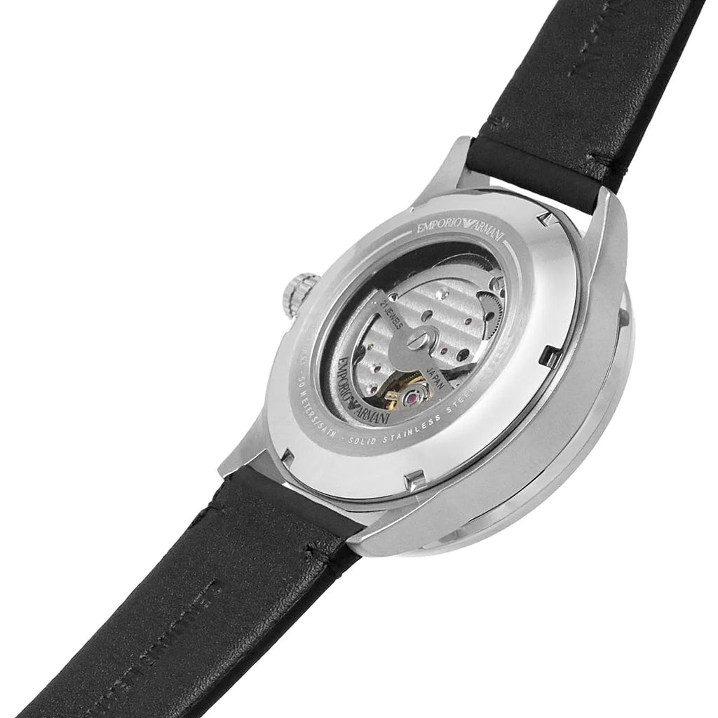 Emporio Armani Renato Chronograph Automatic Black Dial Black Leather Strap Watch For Men - AR60051 Buy Now By Emporio Armani