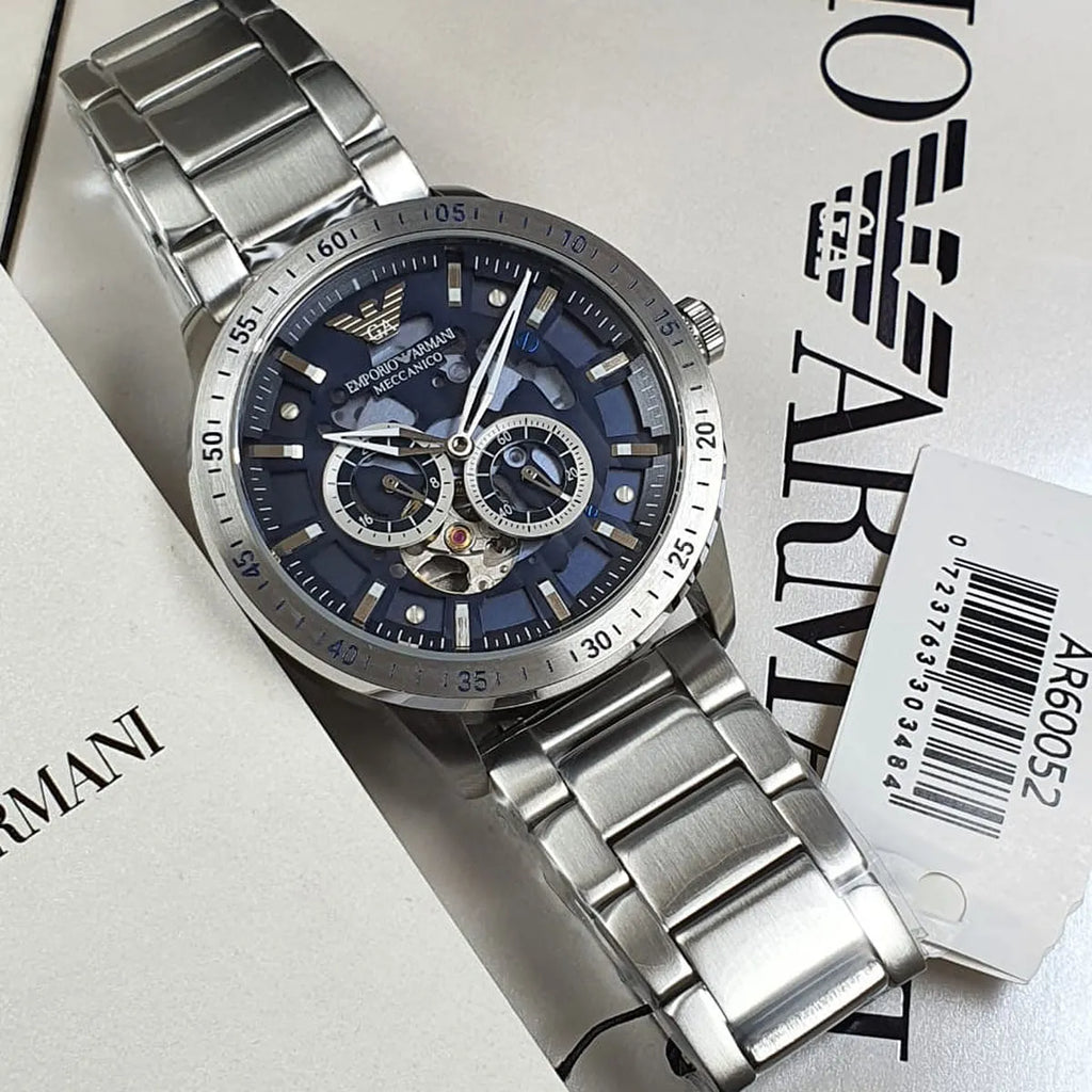 Emporio Armani Mario Chronograph Automatic Blue Dial Silver Steel Strap Watch For Men - AR60052 Buy Now By Emporio Armani