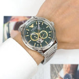 Emporio Armani Meccanico Chronograph Automatic Green Dial Silver Steel Strap Watch For Men - AR60053 Buy Now By Emporio Armani