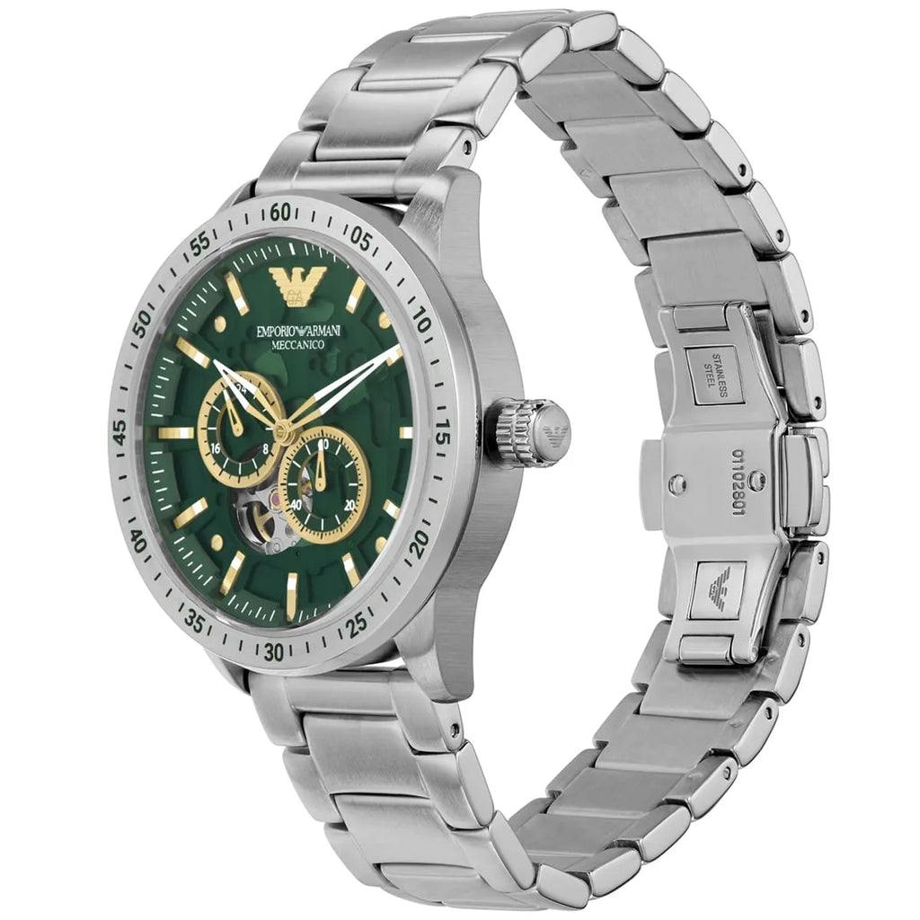 Emporio Armani Meccanico Chronograph Automatic Green Dial Silver Steel Strap Watch For Men - AR60053 Buy Now By Emporio Armani