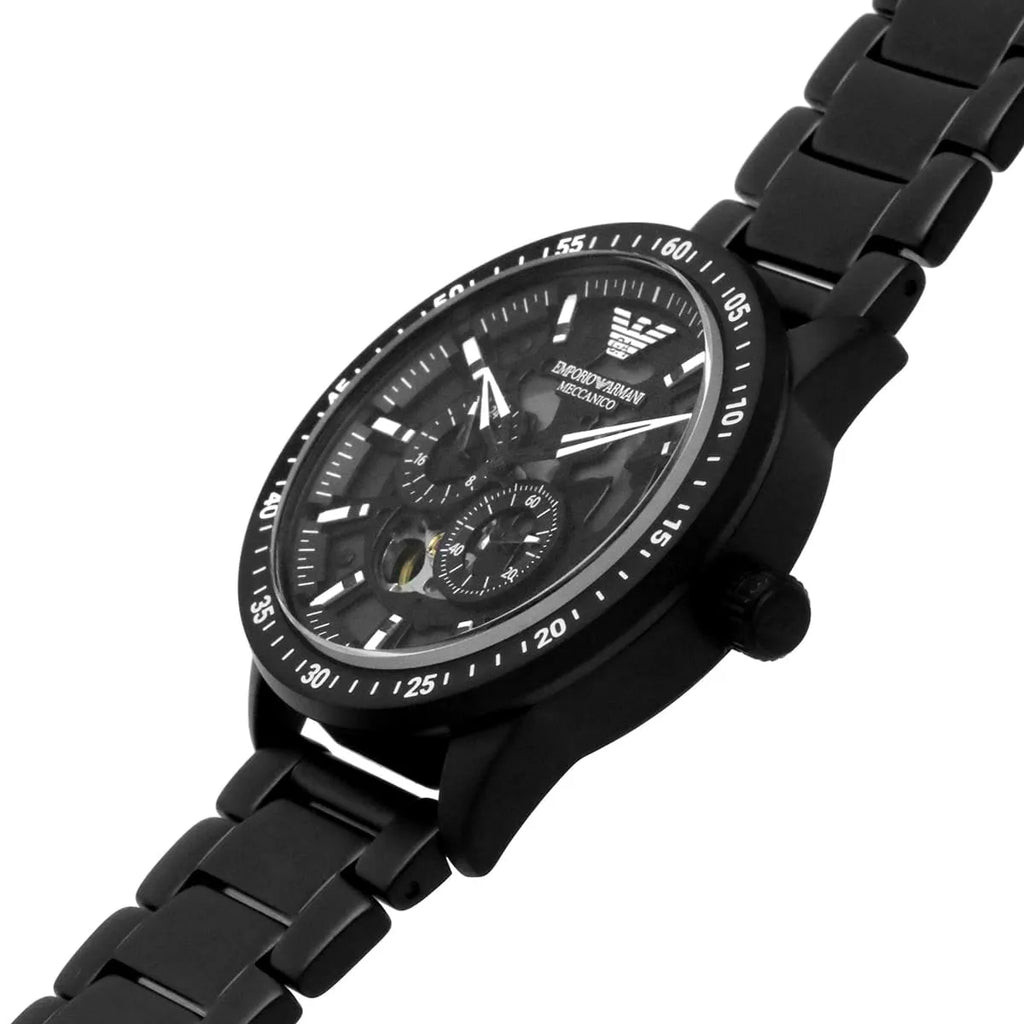 Emporio Armani Meccanico Automatic Black Dial Black Steel Strap Watch For Men - AR60054 Buy Now By Emporio Armani