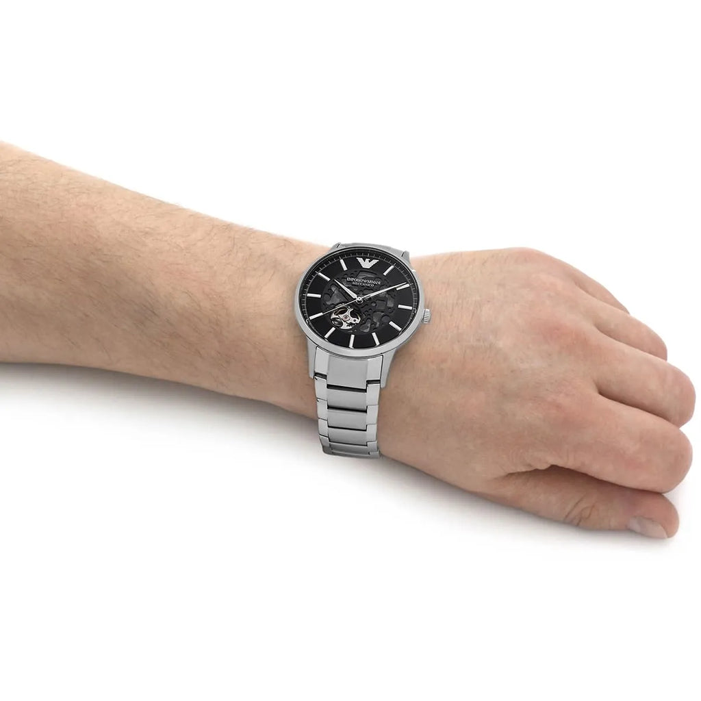 Emporio Armani Meccanico Automatic Black Dial Silver Steel Strap Watch For Men - AR60055 Buy Now By Emporio Armani