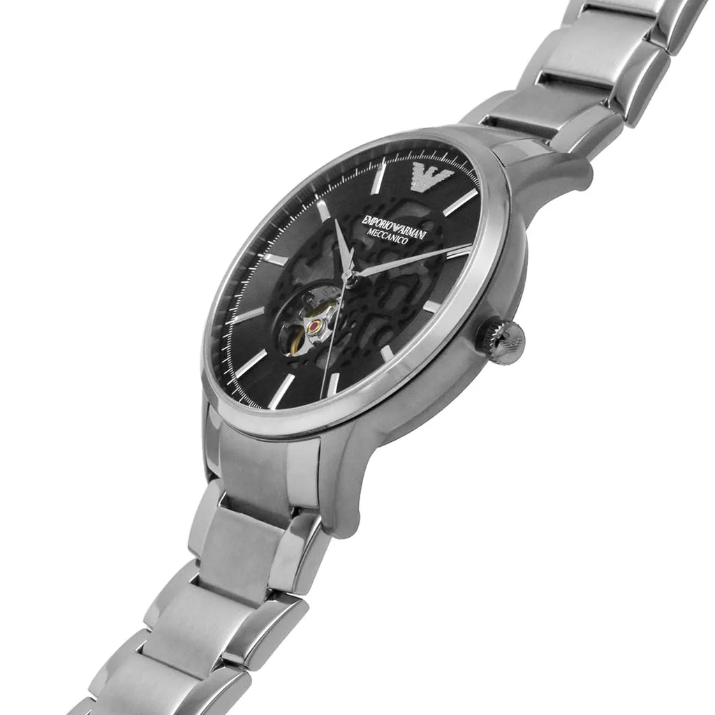 Emporio Armani Meccanico Automatic Black Dial Silver Steel Strap Watch For Men - AR60055 Buy Now By Emporio Armani