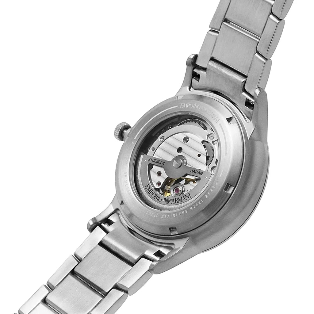 Emporio Armani Meccanico Automatic Black Dial Silver Steel Strap Watch For Men - AR60055 Buy Now By Emporio Armani