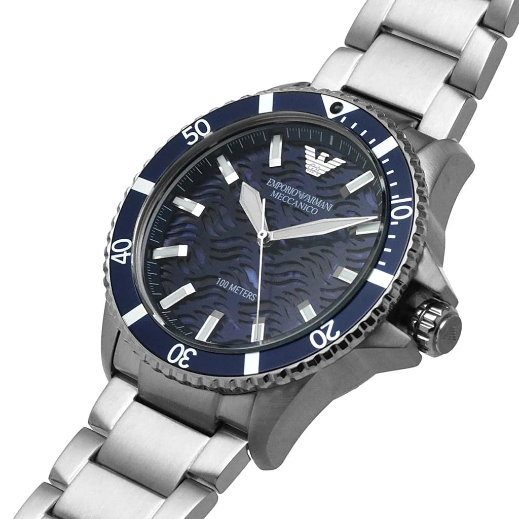 Emporio Armani Meccanico Automatic Blue Dial Silver Steel Strap Watch For Men - AR60059 Buy Now By Emporio Armani