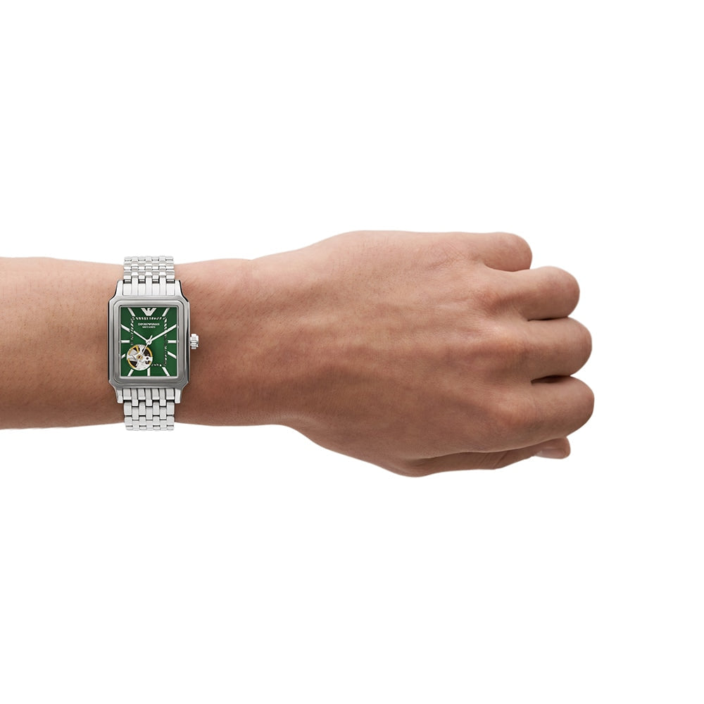 Emporio Armani Meccanico Automatic Green Dial Silver Steel Strap Watch For Men - AR60067 Buy Now By Emporio Armani