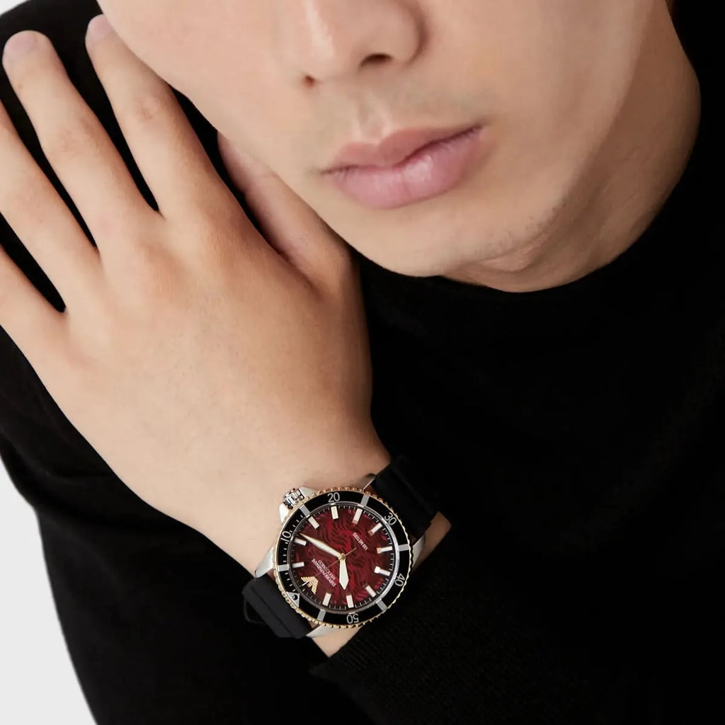 Emporio Armani Meccanico Automatic Red Dial Black Silicon Strap Watch For Men - AR60070 Buy Now By Emporio Armani